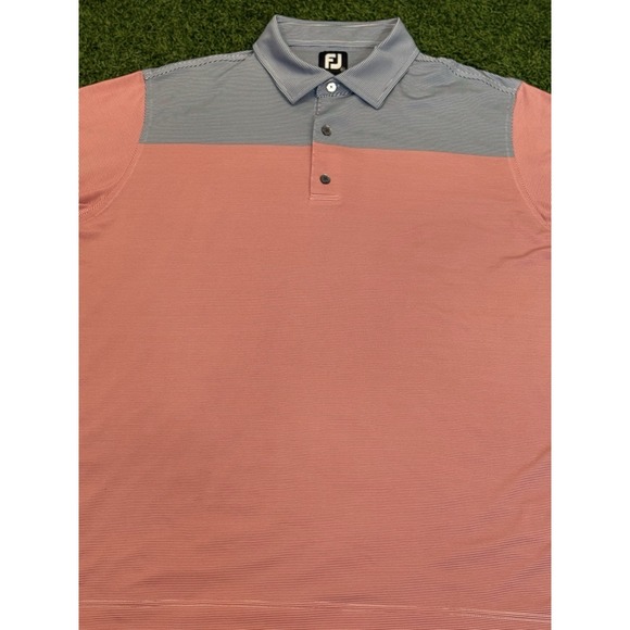Footjoy Polo Shirt Mens XL Red Blue Striped Golf Stretch Casual Preppy FJ - Picture 3 of 13